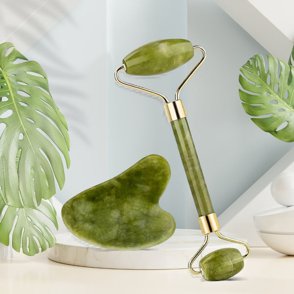 Lift Set — Natural Jade Roller + Gua Sha for a Sculpted Look, Reduced Puffiness & Smoother-Looking Skin